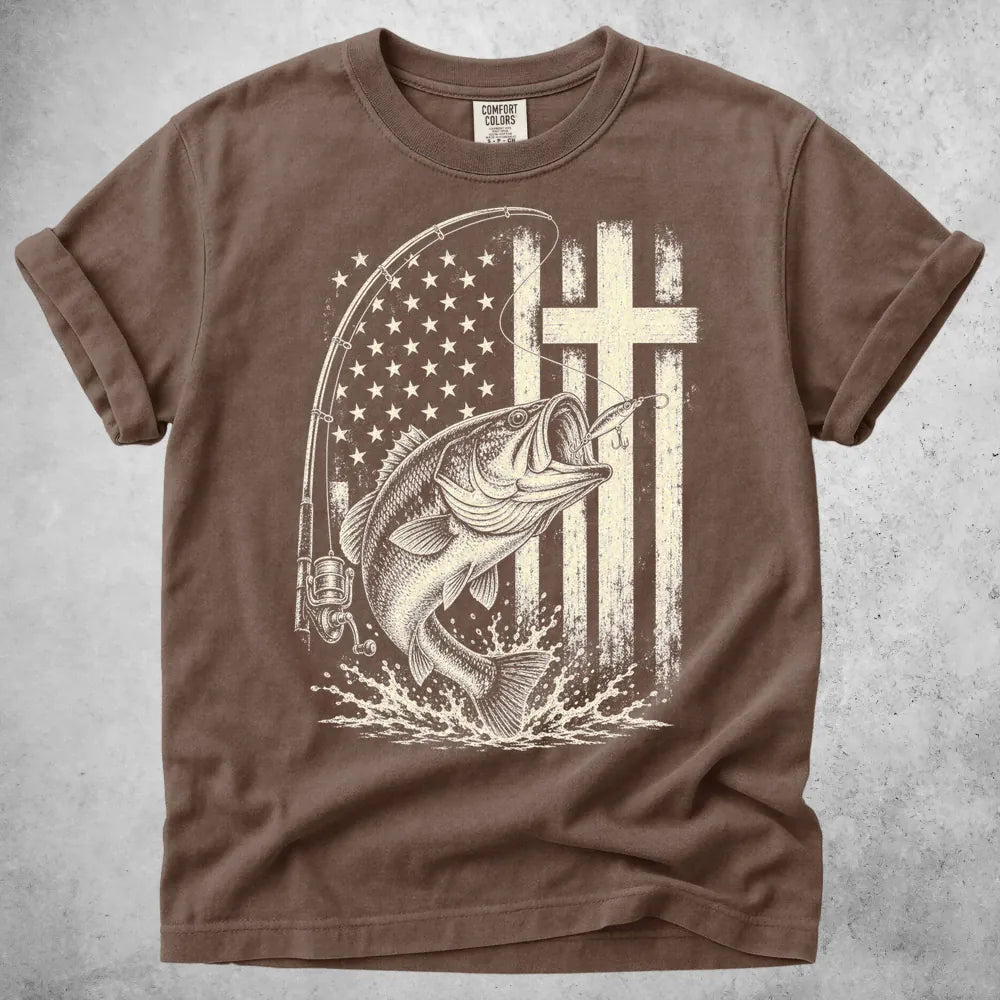 Printify T-Shirt Espresso / S Fishing Cross T-Shirt
