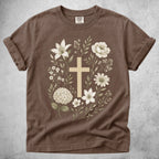 Printify T-Shirt Espresso / S Floral Cross Botanical Flowers