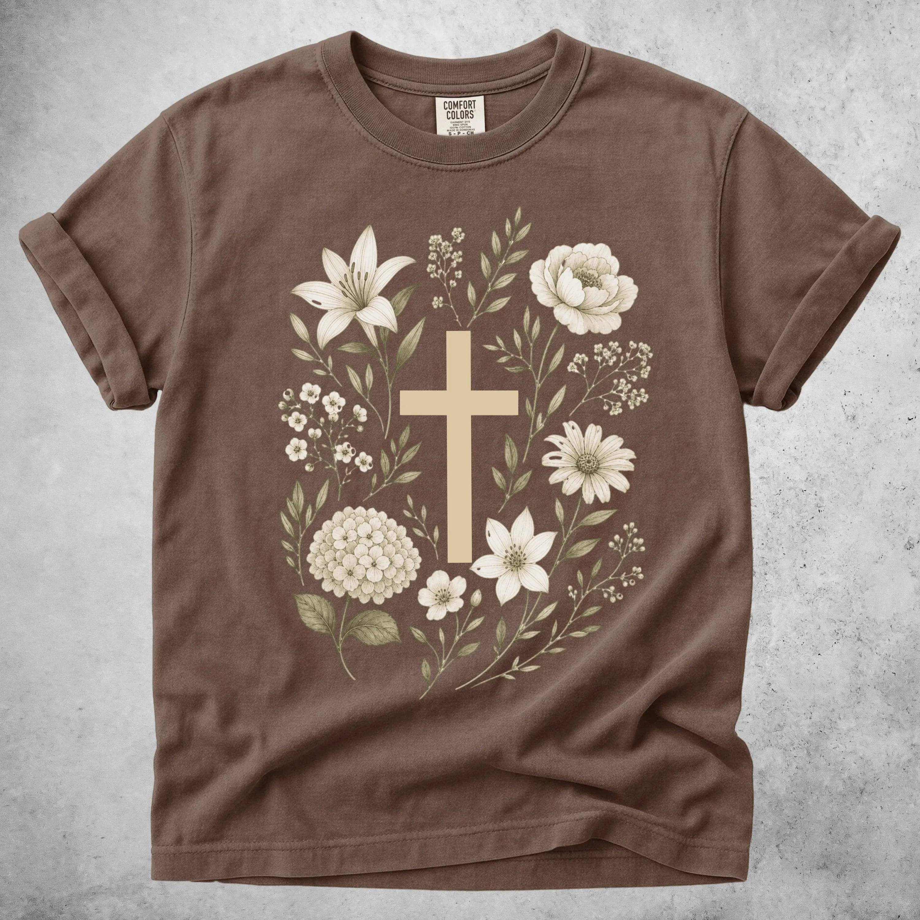 Printify T-Shirt Espresso / S Floral Cross Botanical Flowers