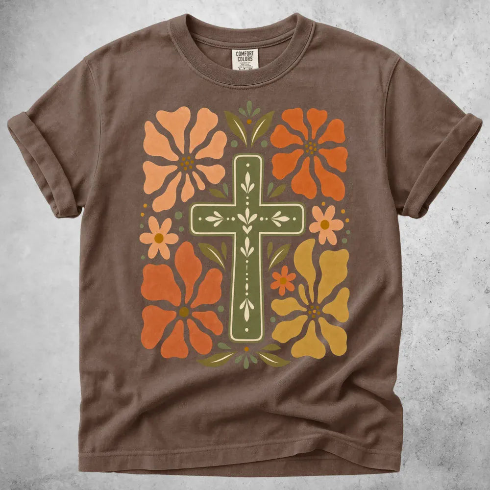 Printify T-Shirt Espresso / S Floral Cross T-Shirt