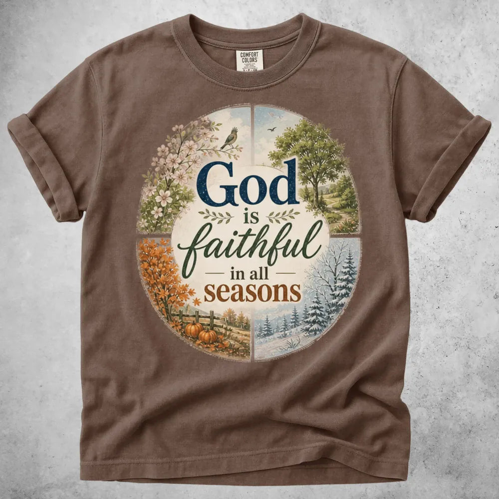 Printify T-Shirt Espresso / S God Is Faithful in All Seasons T-Shirt