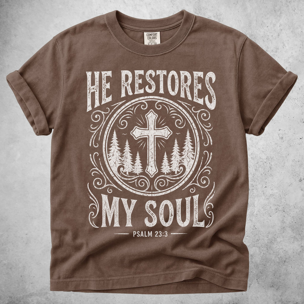 Printify T-Shirt Espresso / S He Restores My Soul