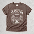 Printify T-Shirt Espresso / S He Restores Soul Christian Psalm 23:3