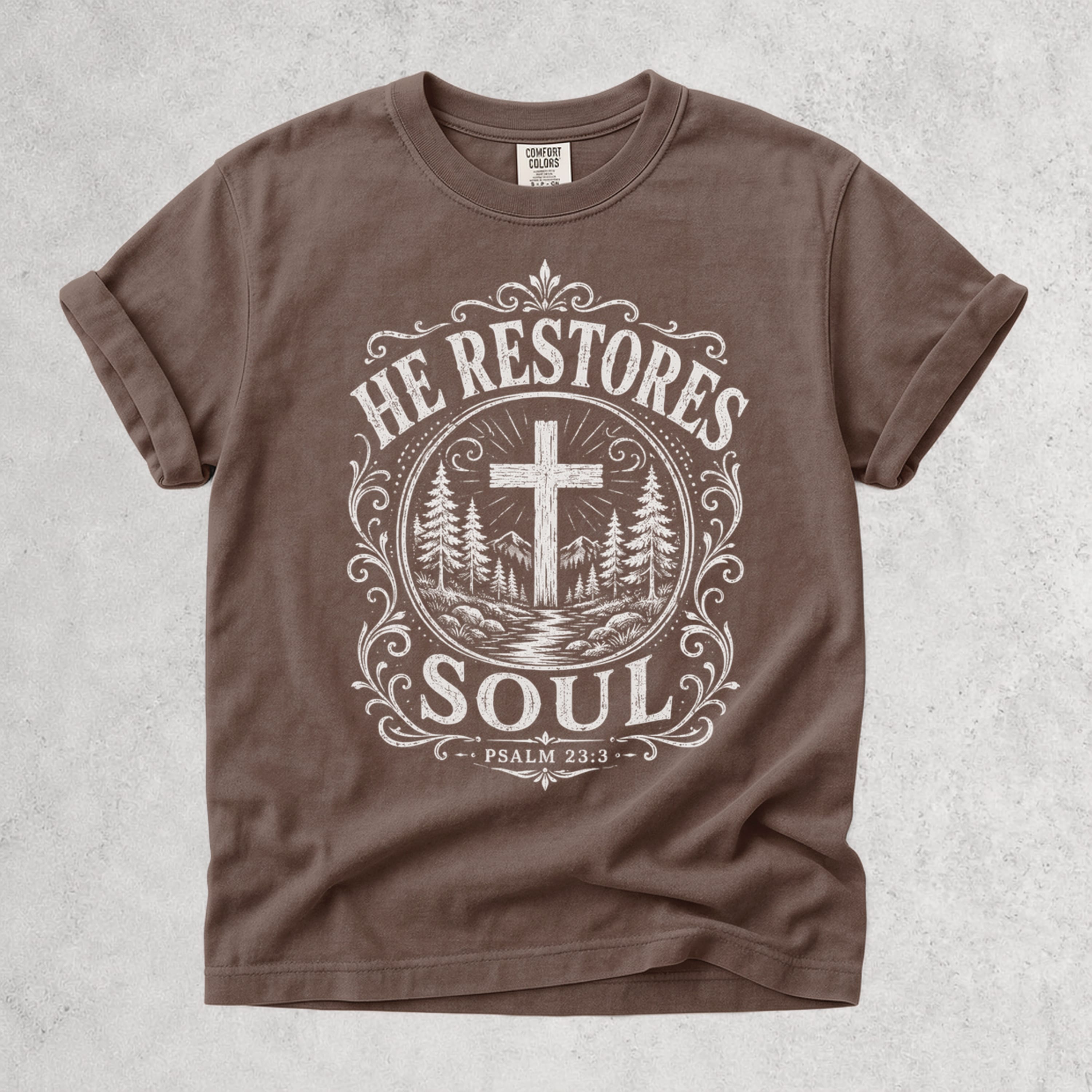Printify T-Shirt Espresso / S He Restores Soul Christian Psalm 23:3