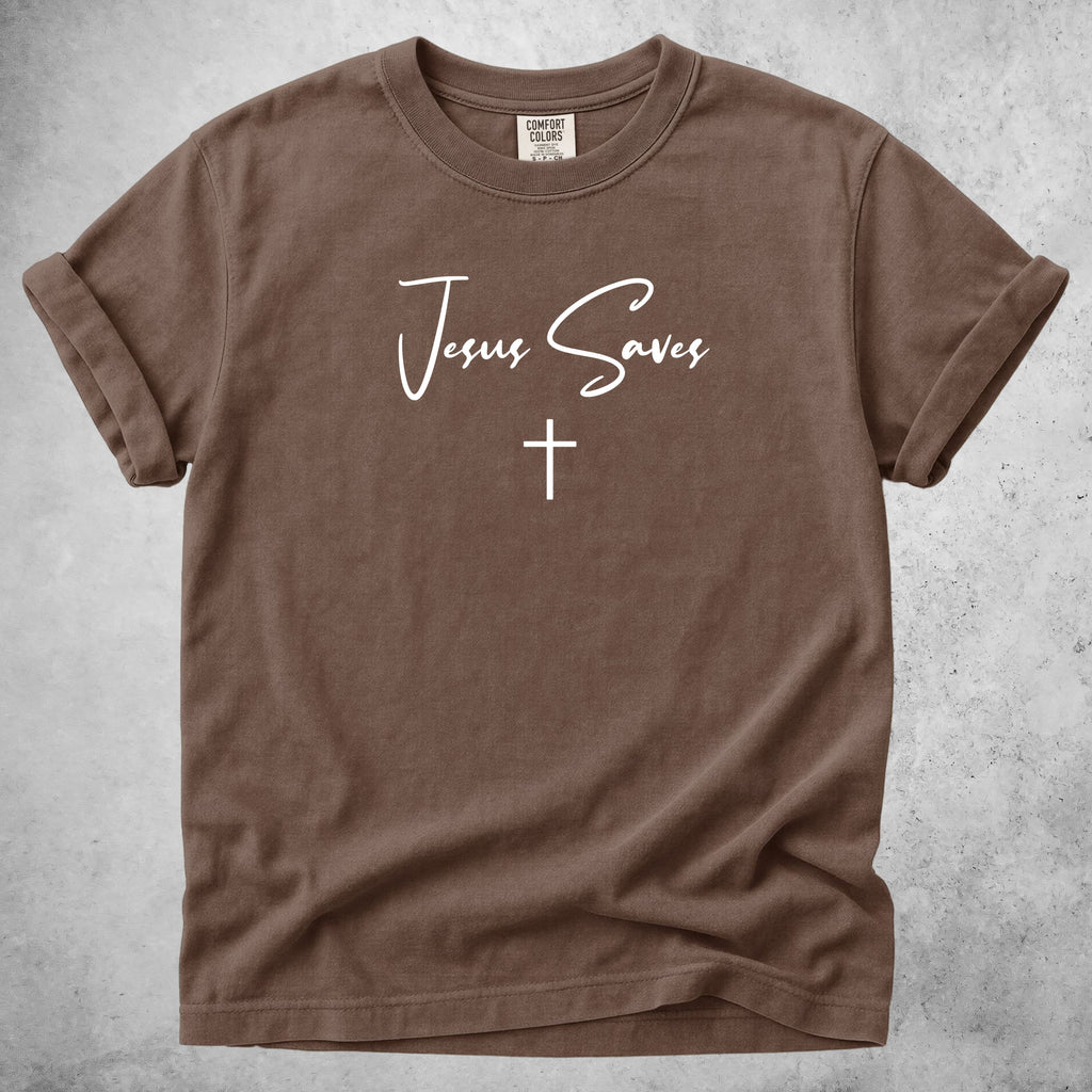 Printify T-Shirt Espresso / S Jesus Saves - Minimal Cross Faith