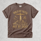 Printify T-Shirt Espresso / S Walk By Faith Lighthouse