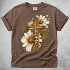 Printify T-Shirt Espresso / S Wooden Cross Daisy T-Shirt