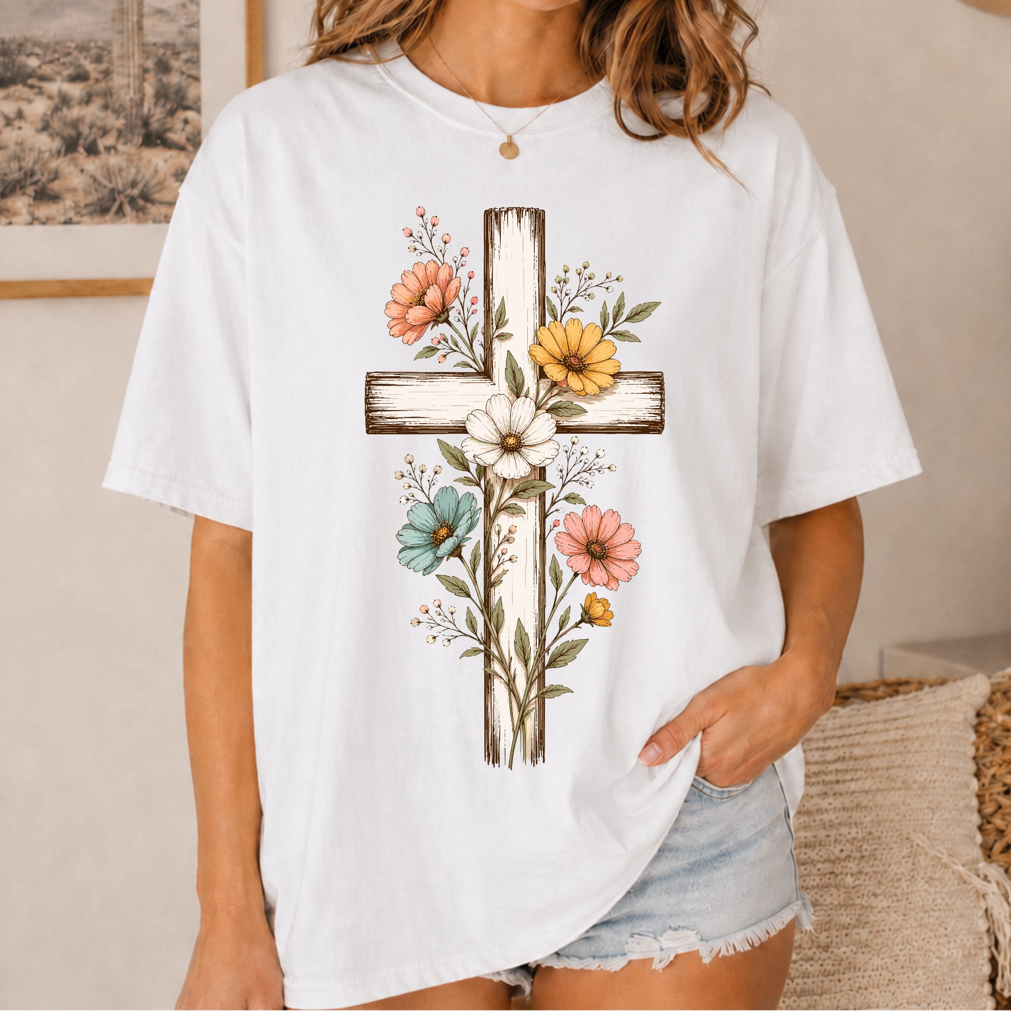 Printify T-Shirt Flower Cross T-Shirt