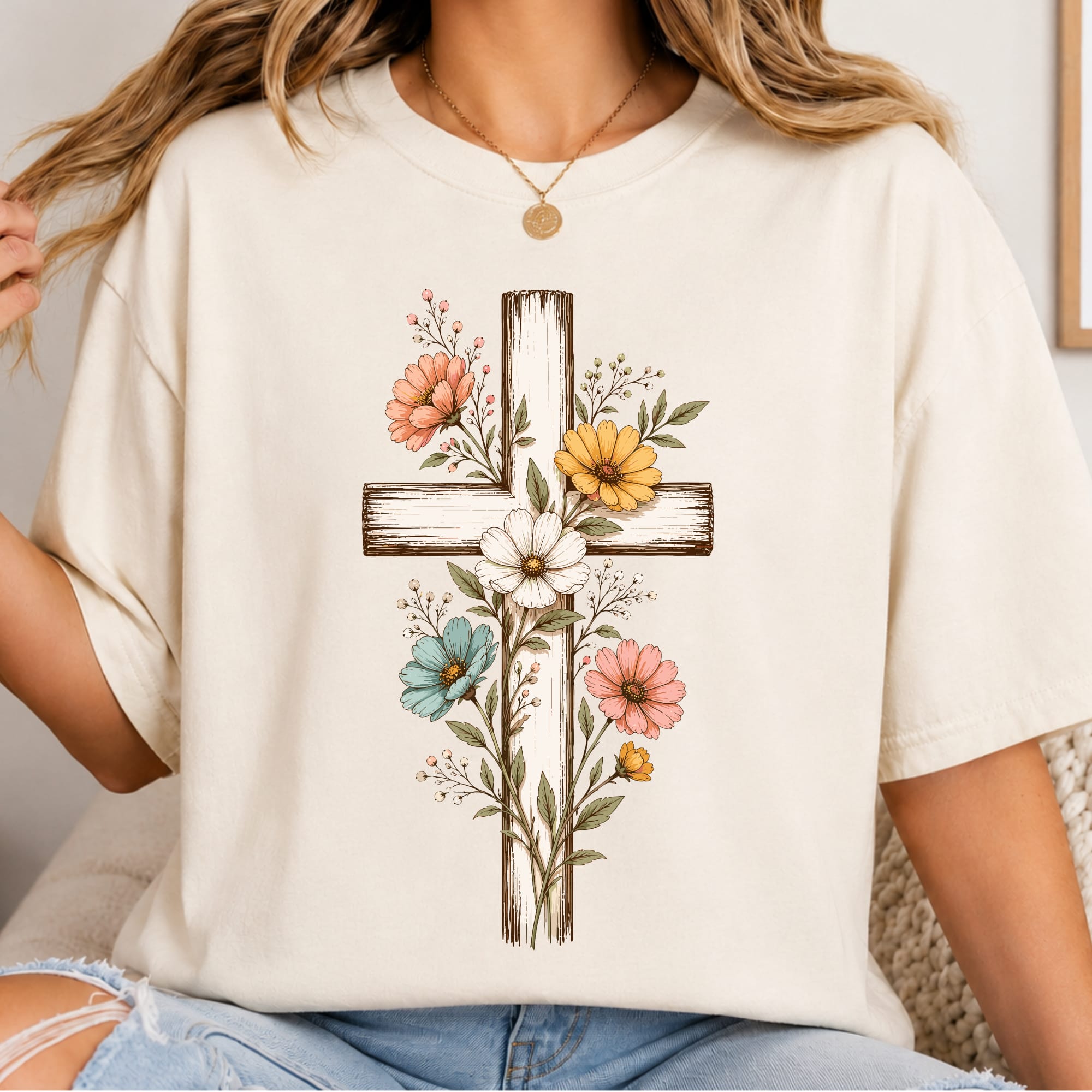 Printify T-Shirt Flower Cross T-Shirt