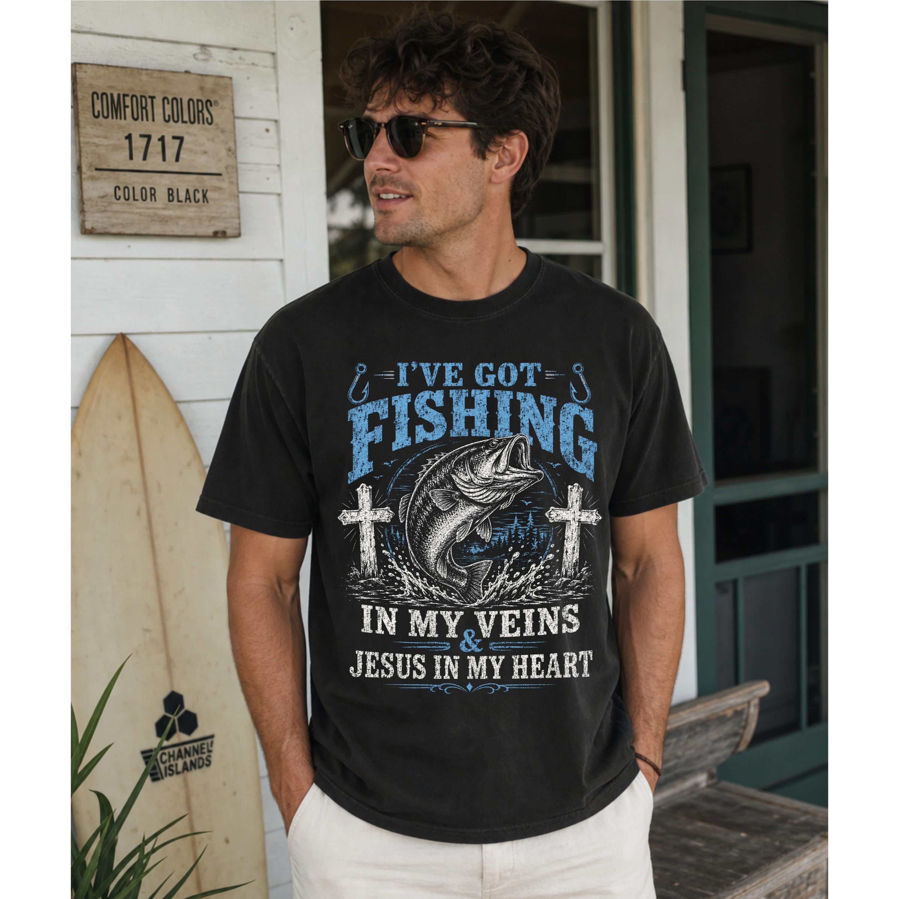 Printify T-Shirt I’ve Got Fishing in My Veins & Jesus in My Heart