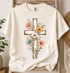Printify T-Shirt Ivory / S Flower Cross T-Shirt
