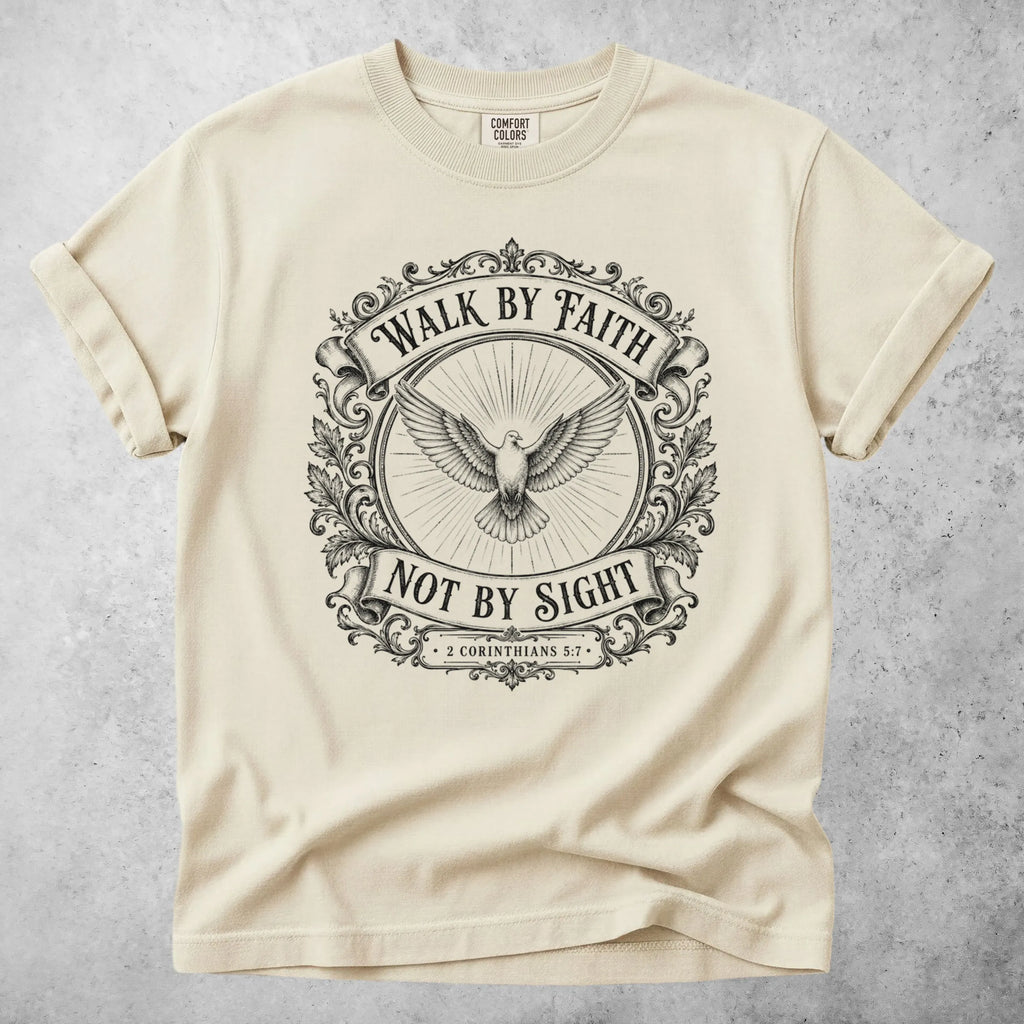 Printify T-Shirt Ivory / S Walk by Faith Not by Sight – 2 Corinthians 5:7 T-Shirt
