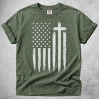 Printify T-Shirt Moss / S American Flag Cross T-Shirt
