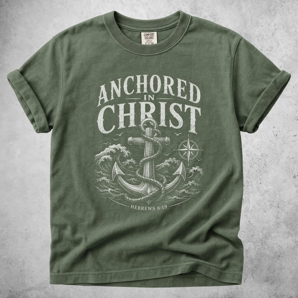 Printify T-Shirt Moss / S ANCHORED in CHRIST Hebrews 6:19