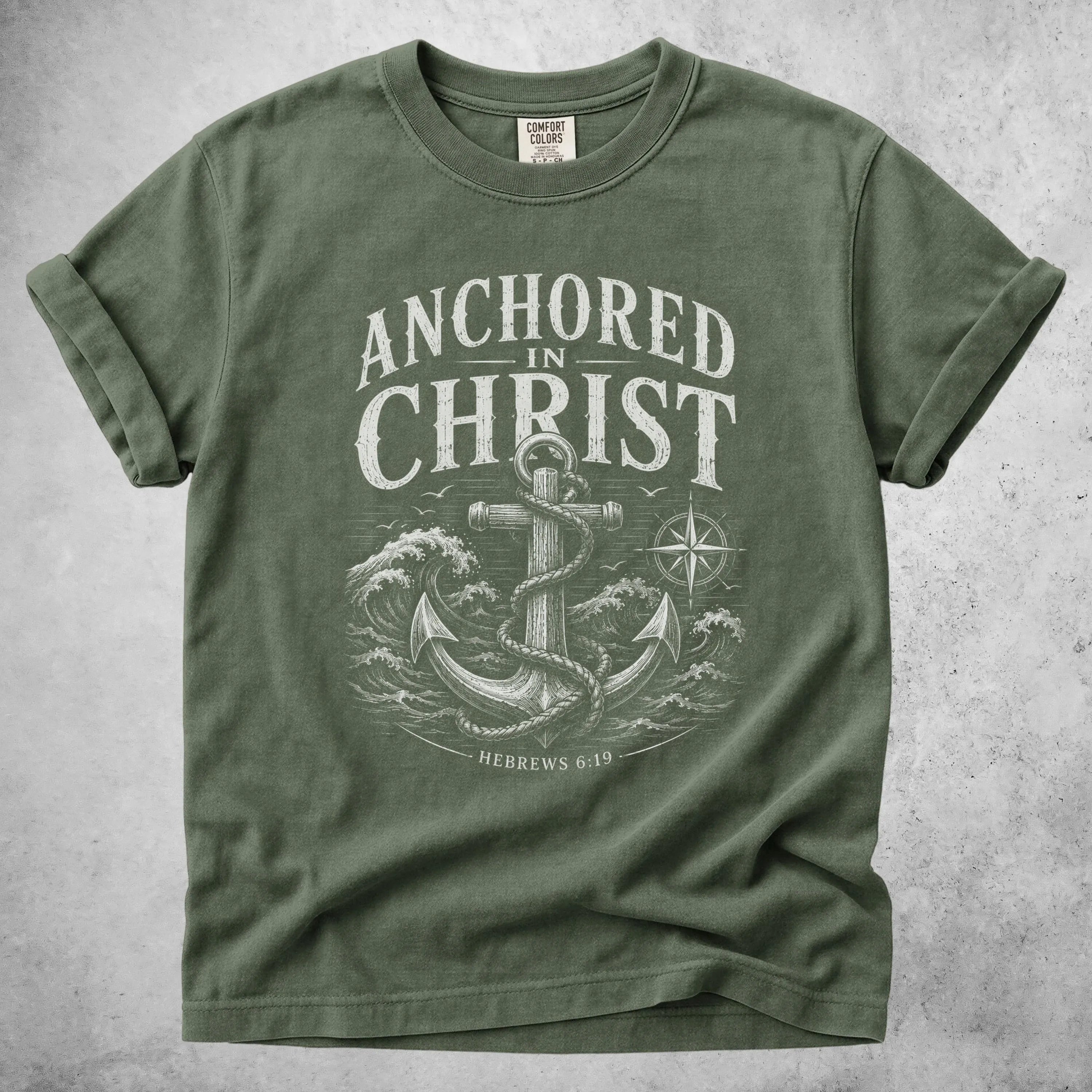 Printify T-Shirt Moss / S ANCHORED in CHRIST Hebrews 6:19