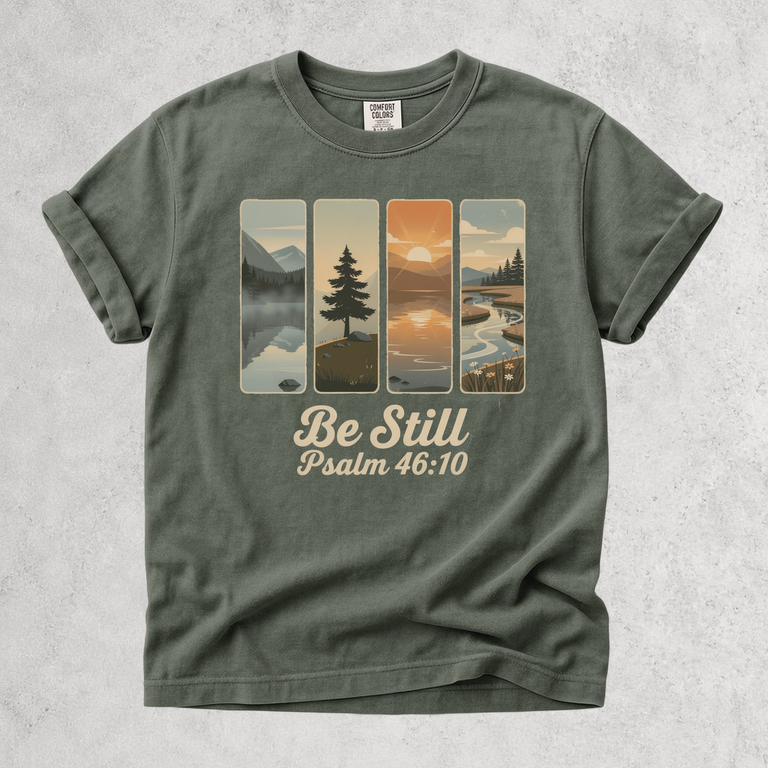 Printify T-Shirt Moss / S Be Still Scenic Nature Tee - Psalm 46:10