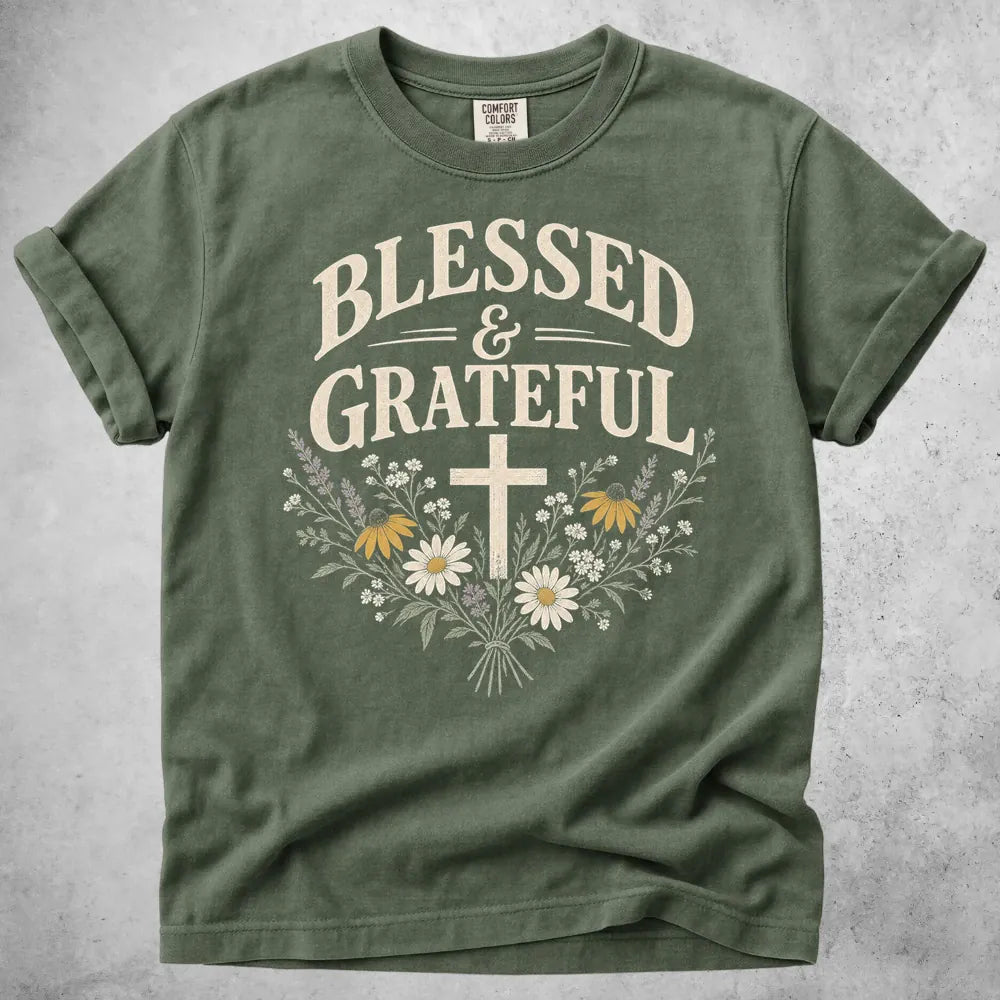 Printify T-Shirt Moss / S Blessed & Grateful T-Shirt