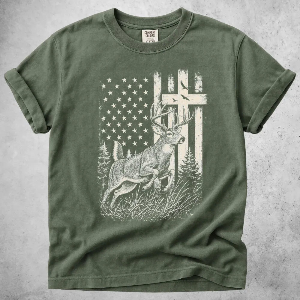 Printify T-Shirt Moss / S Christian Deer Hunting T-Shirt