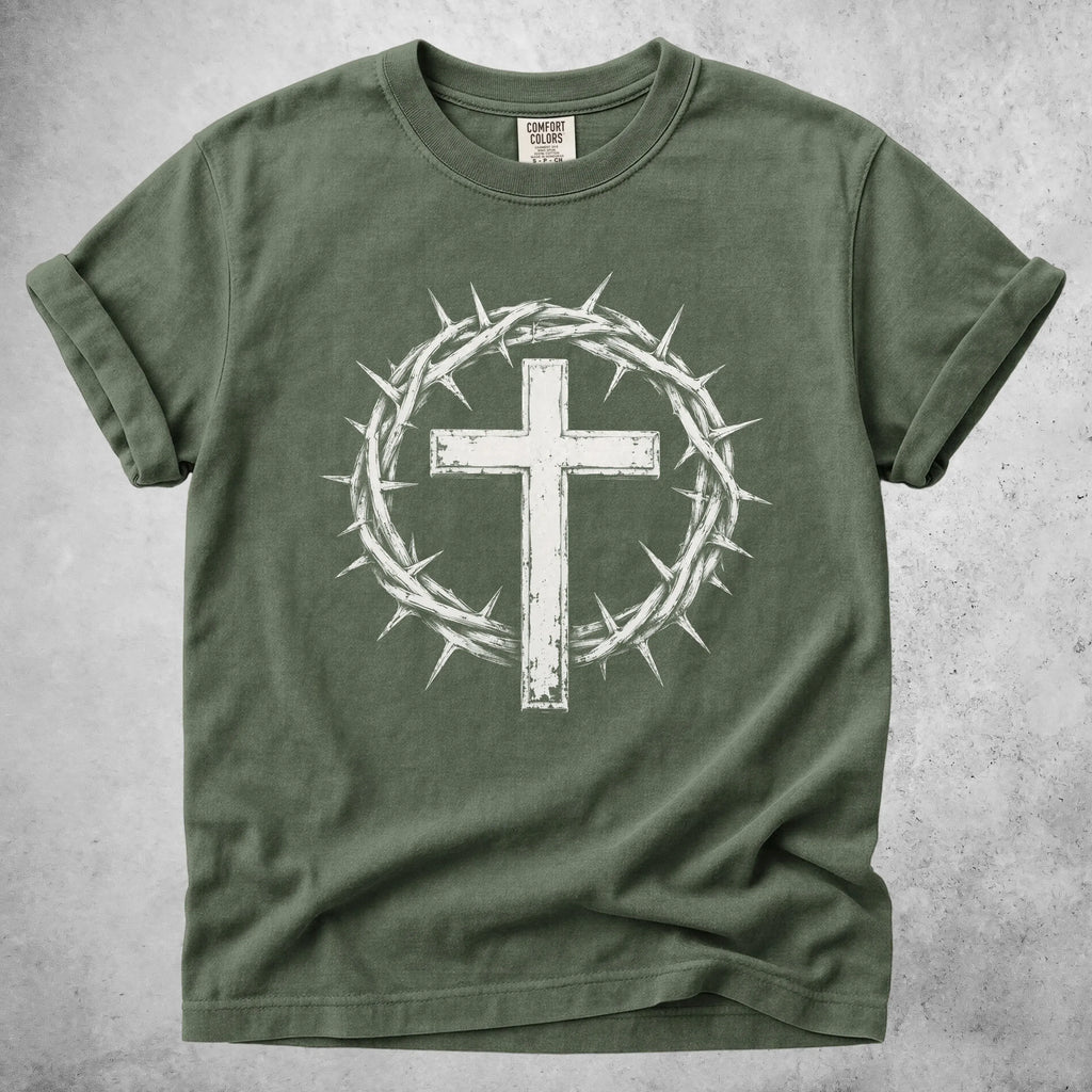 Printify T-Shirt Moss / S crown of thorns cross christian faith T-Shirt