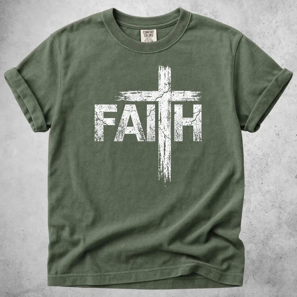 Printify T-Shirt Moss / S Faith Cross T-Shirt