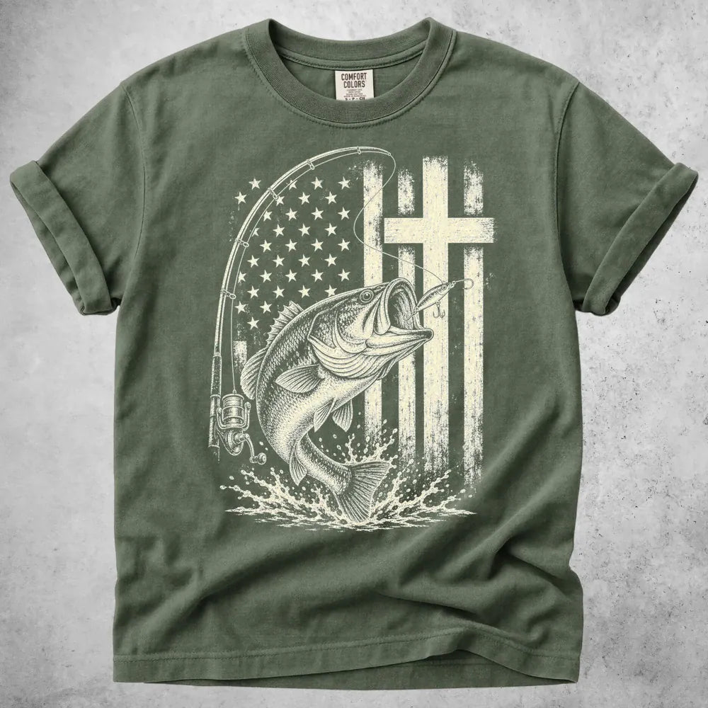 Printify T-Shirt Moss / S Fishing Cross T-Shirt