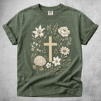 Printify T-Shirt Moss / S Floral Cross Botanical Flowers