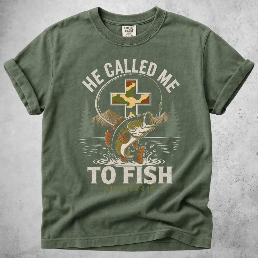 Printify T-Shirt Moss / S He Called Me to Fish T-Shirt