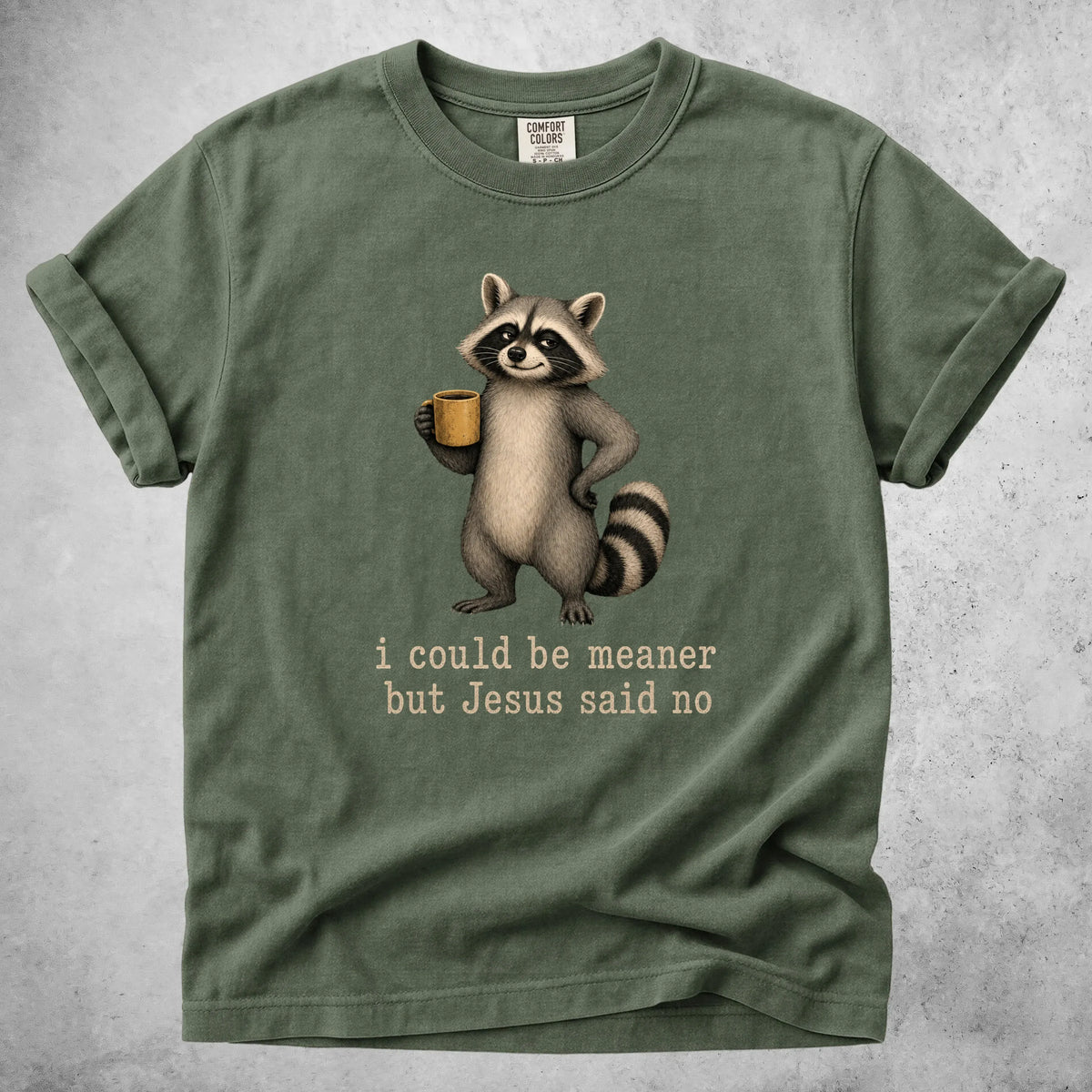 Printify T-Shirt Moss / S I could be meaner but Jesus said no - T-Shirt