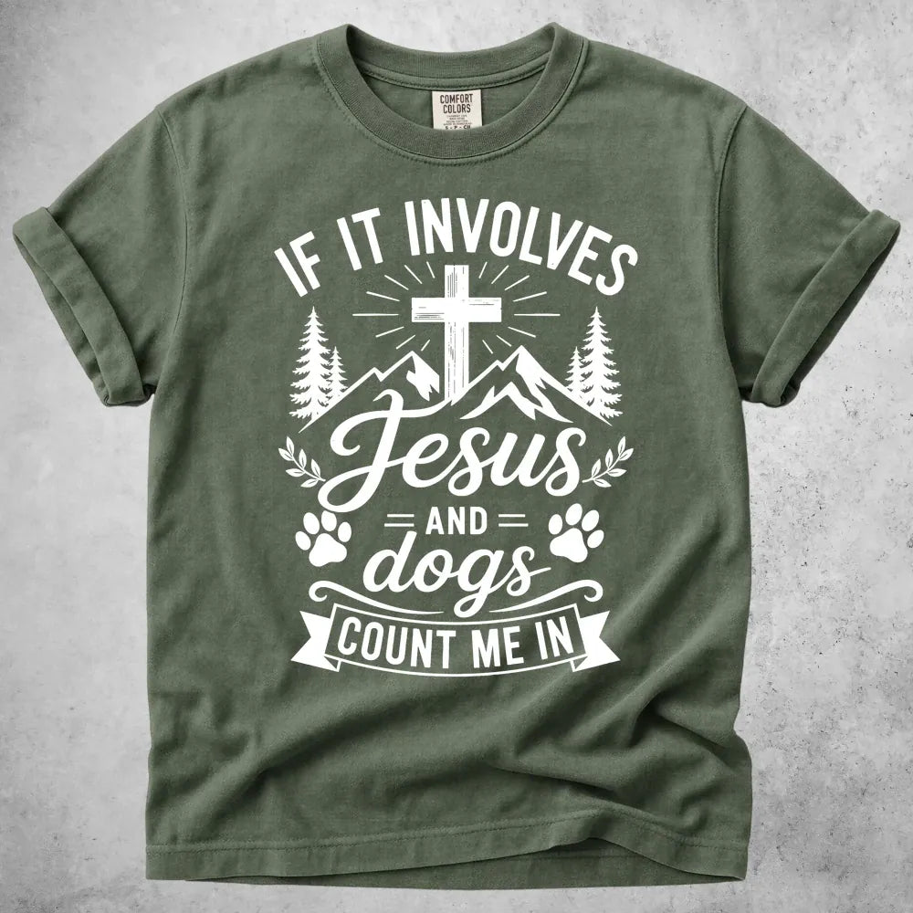 Printify T-Shirt Moss / S Jesus and Dogs T-Shirt