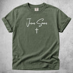 Printify T-Shirt Moss / S Jesus Saves - Minimal Cross Faith