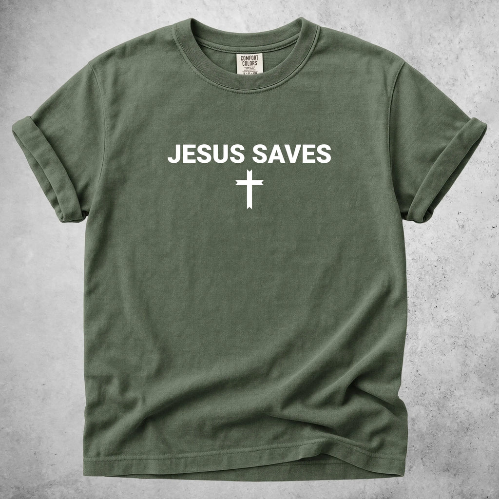 Printify T-Shirt Moss / S Jesus Saves- T-Shirt