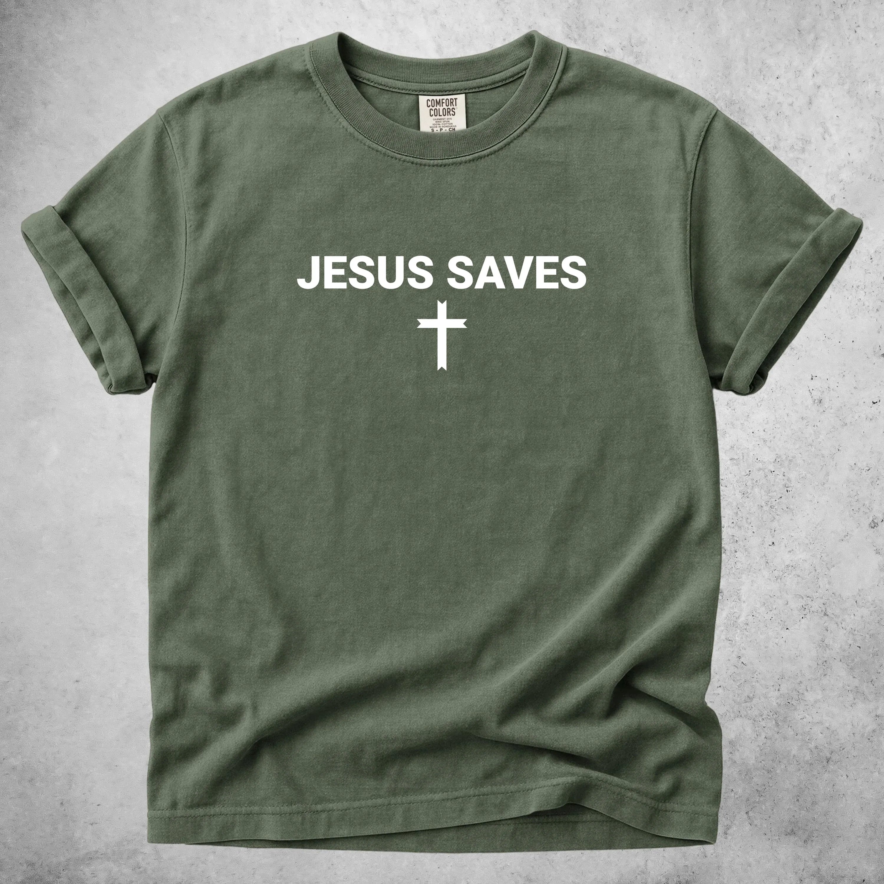 Printify T-Shirt Moss / S Jesus Saves- T-Shirt