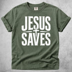 Printify T-Shirt Moss / S Jesus Saves T-Shirt