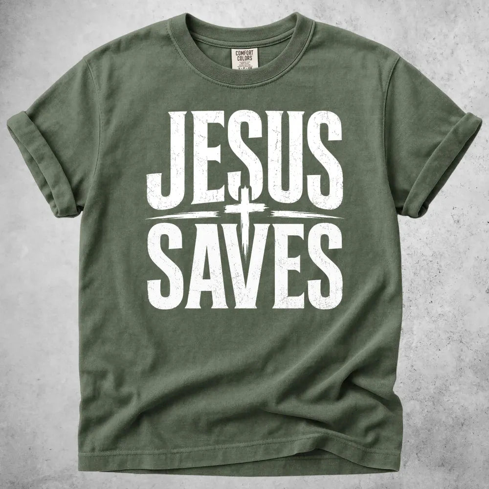 Printify T-Shirt Moss / S Jesus Saves T-Shirt