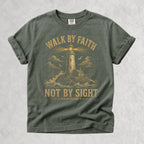 Printify T-Shirt Moss / S Walk By Faith Lighthouse