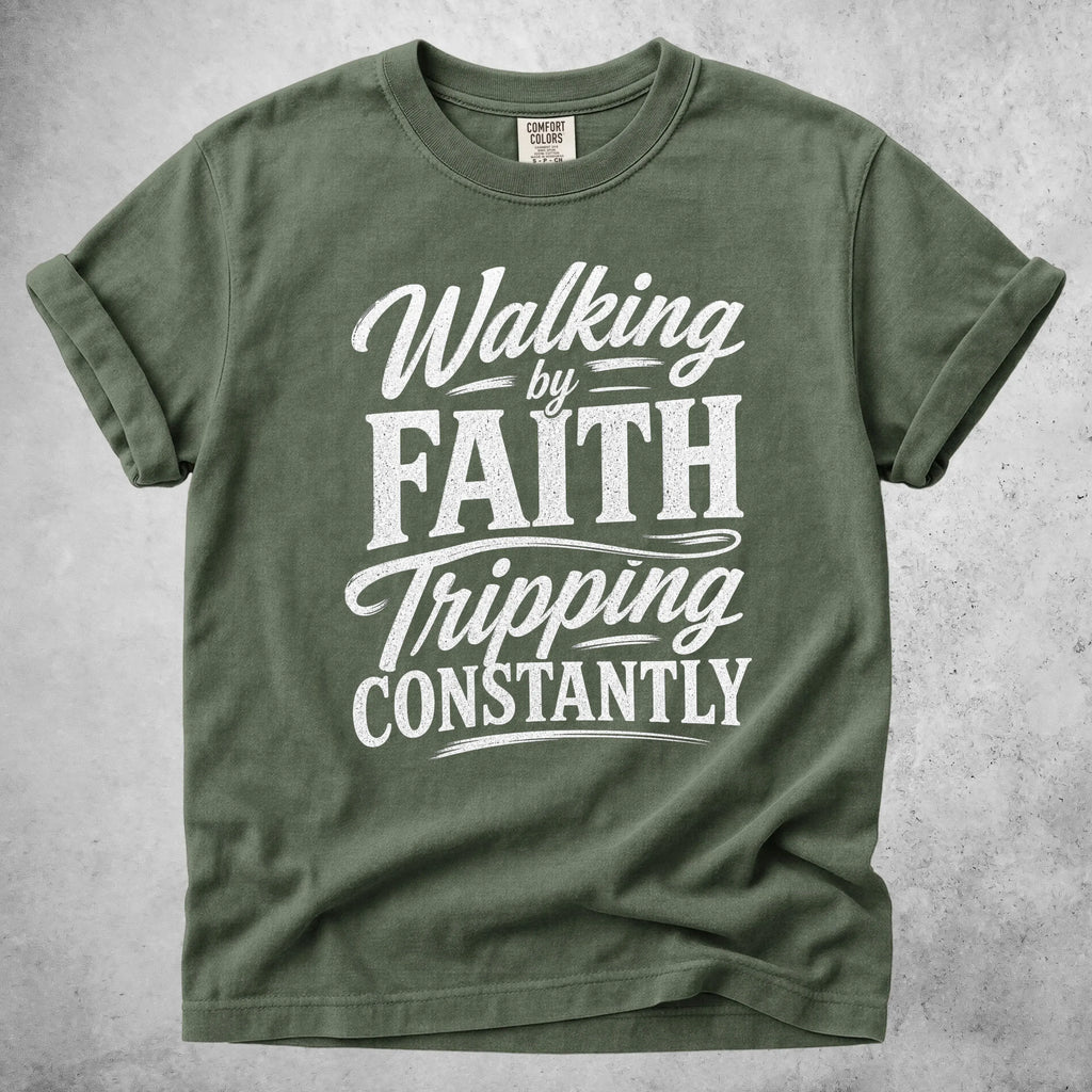 Printify T-Shirt Moss / S Walking By Faith Tripping Constantly - T-Shirt