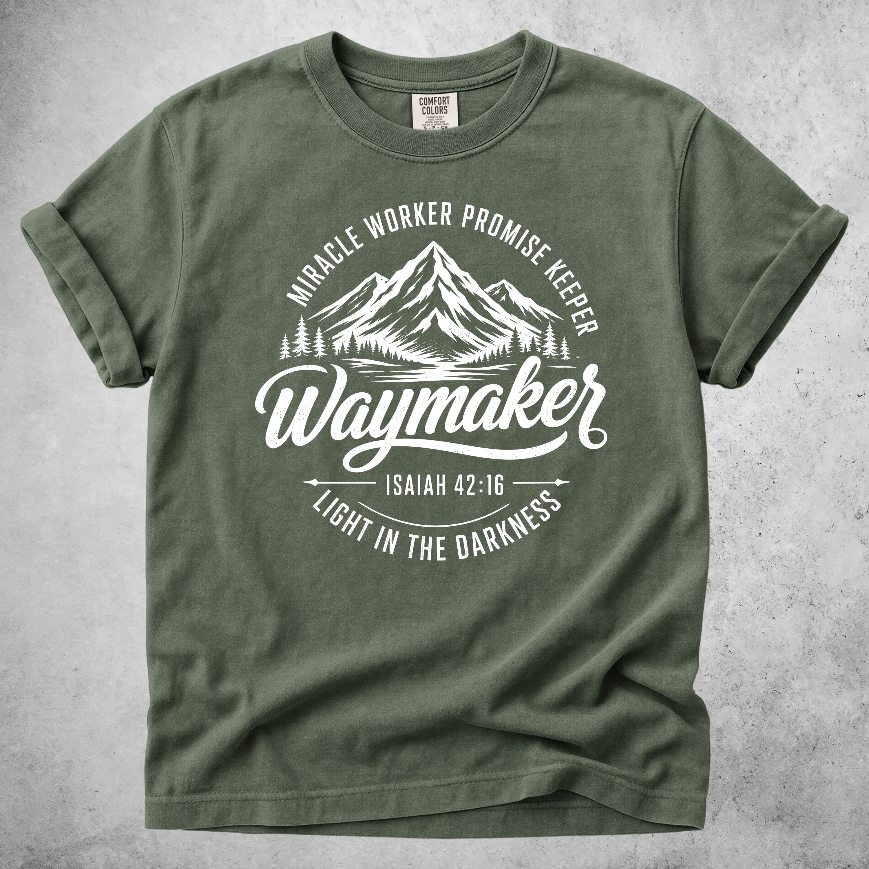 Printify T-Shirt Moss / S Waymaker Isaiah 42:16 Mountain