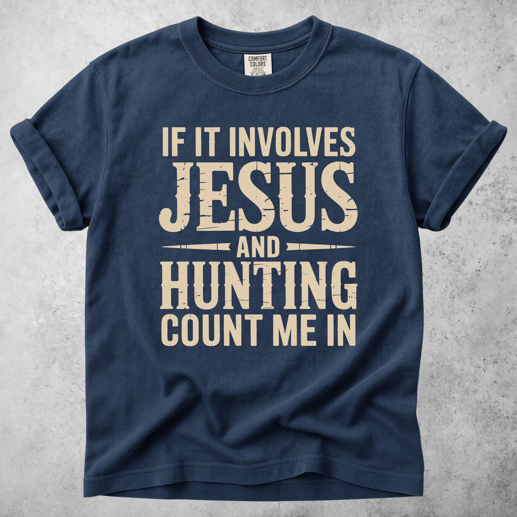 Printify T-Shirt Navy / M Jesus and Hunting T-Shirt