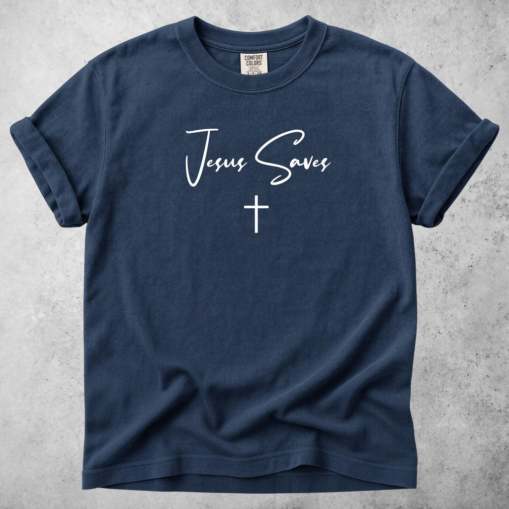 Printify T-Shirt Navy / M Jesus Saves - Minimal Cross Faith