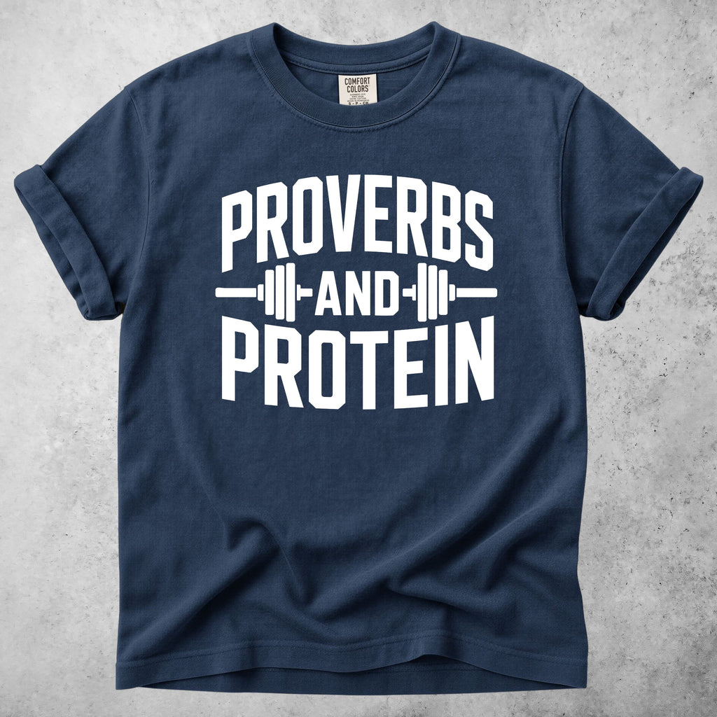 Printify T-Shirt Navy / M Proverbs and Protein T-Shirt