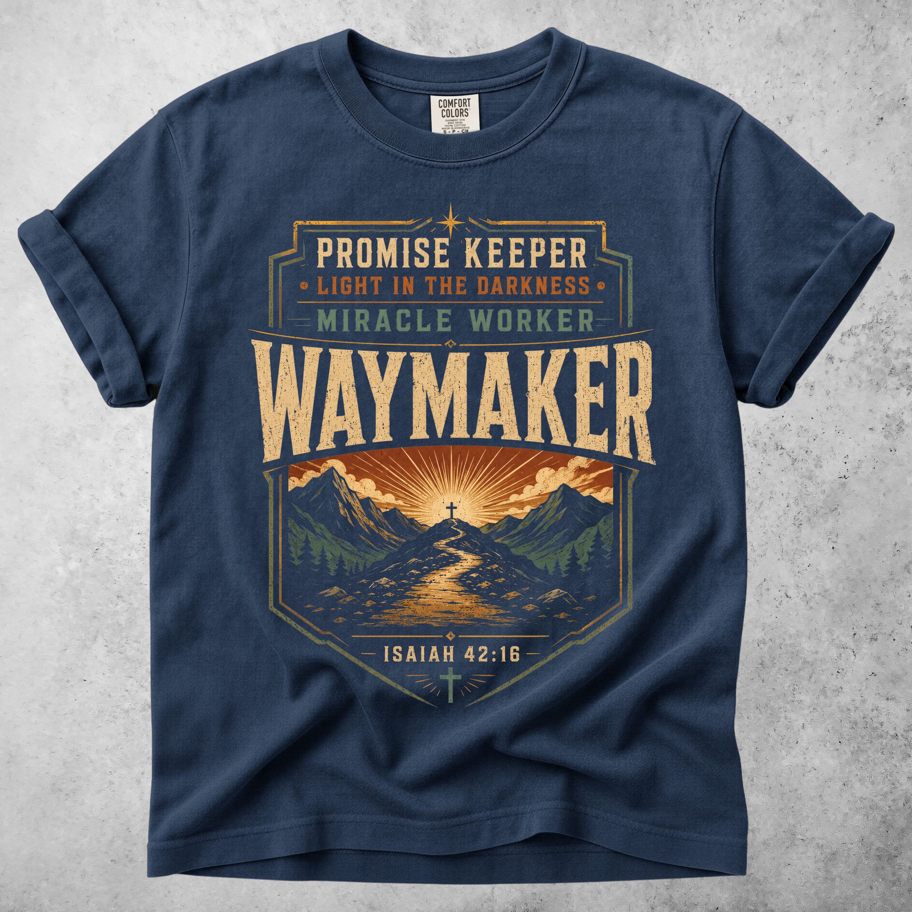 Printify T-Shirt Navy / M Waymaker - Isaiah 42:16