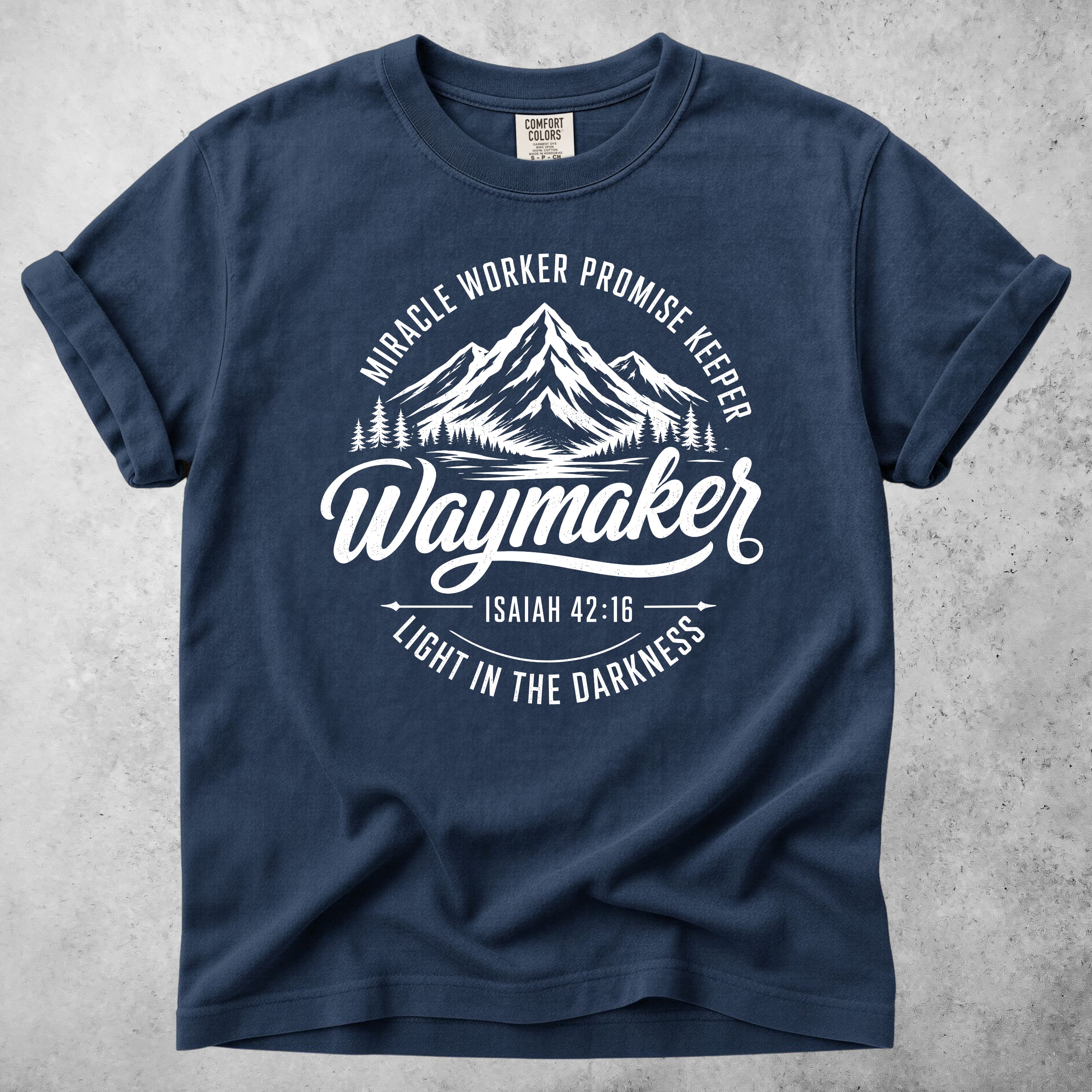 Printify T-Shirt Navy / M Waymaker Isaiah 42:16 Mountain