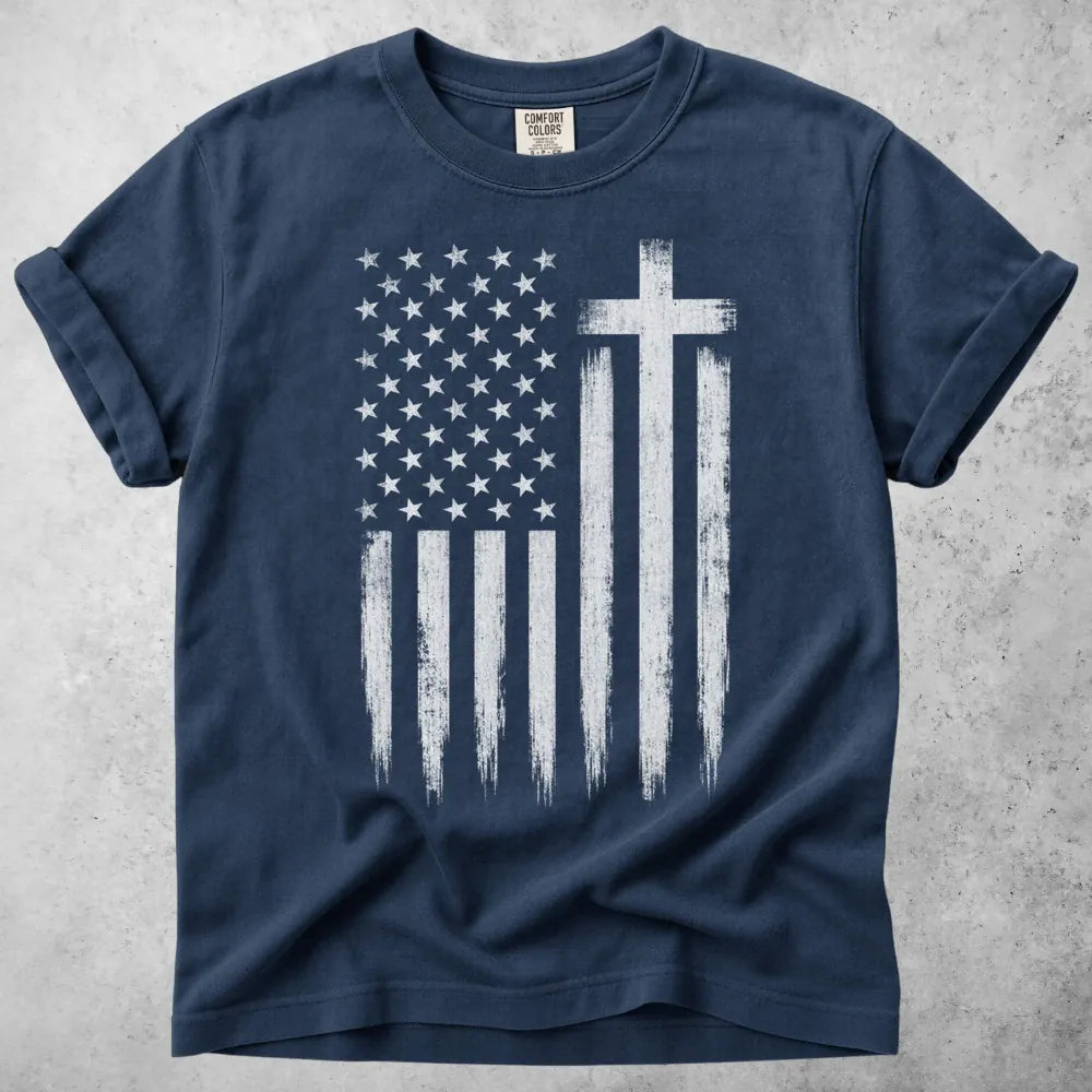 Printify T-Shirt Navy / S American Flag Cross T-Shirt