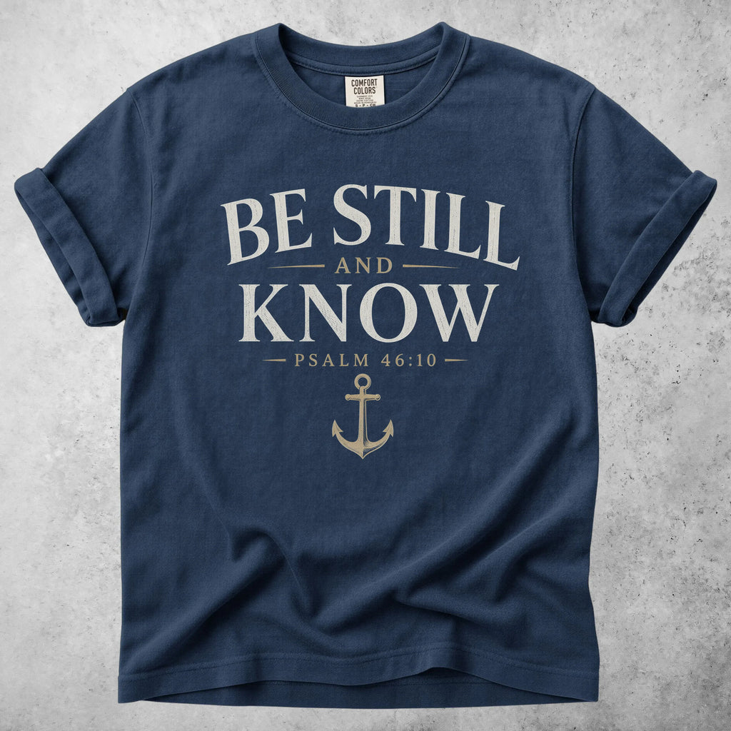 Printify T-Shirt Navy / S BE STILL AND KNOW  - T-Shirt