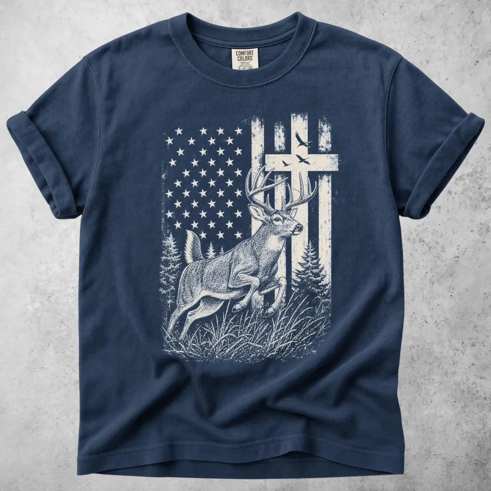 Printify T-Shirt Navy / S Christian Deer Hunting T-Shirt