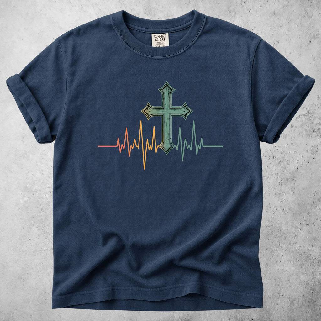 Printify T-Shirt Navy / S Cross Heartbeat T-Shirt