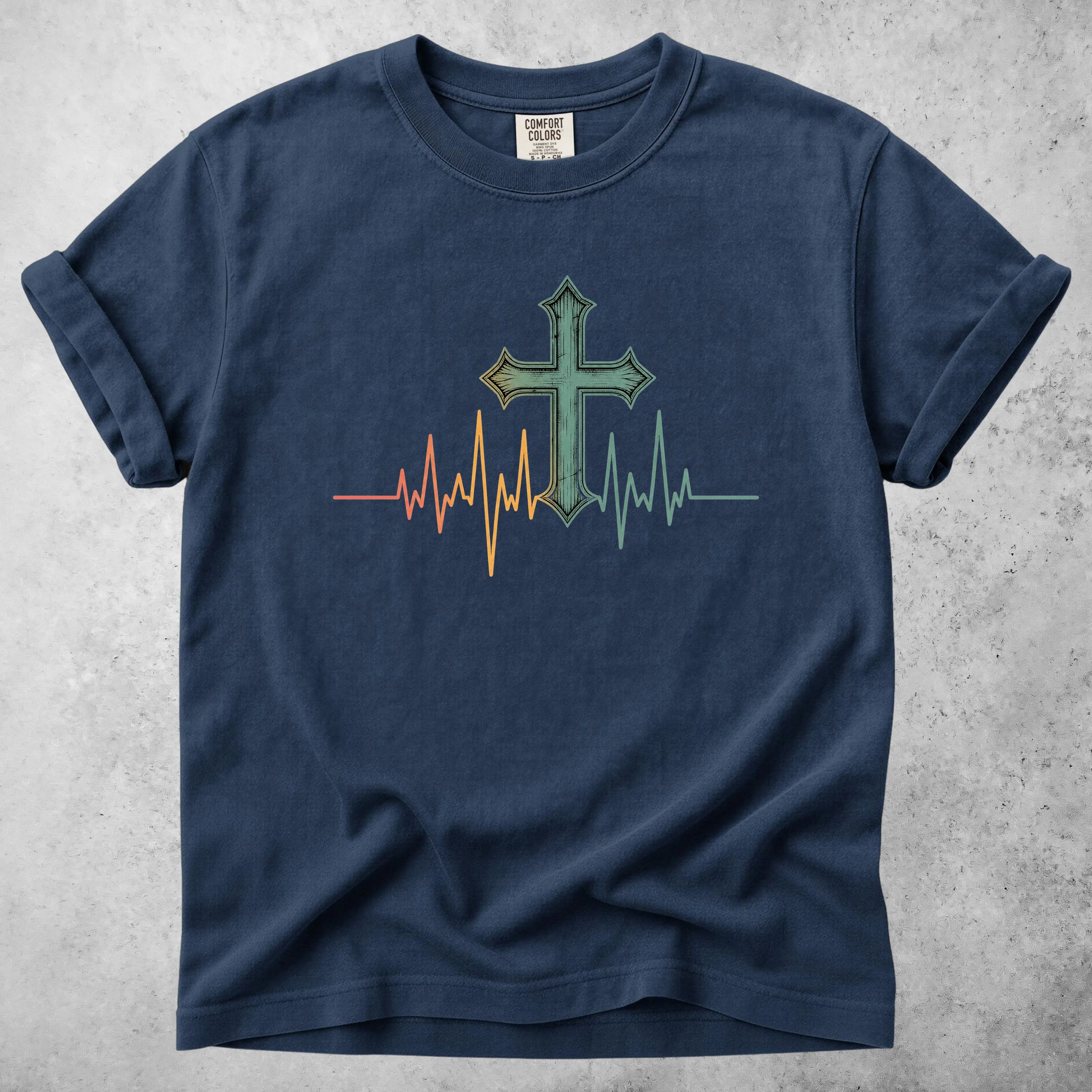 Printify T-Shirt Navy / S Cross Heartbeat T-Shirt