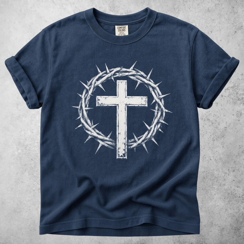 Printify T-Shirt Navy / S crown of thorns cross christian faith T-Shirt