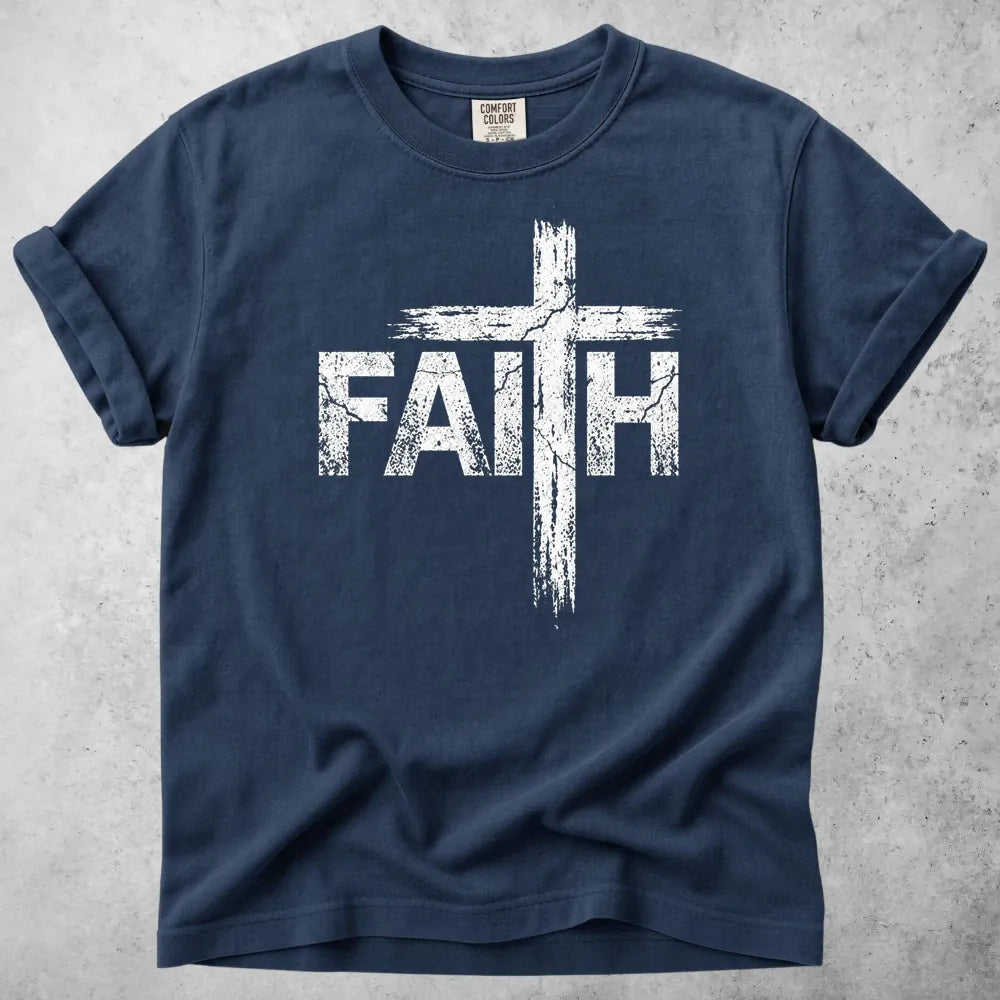 Printify T-Shirt Navy / S Faith Cross T-Shirt