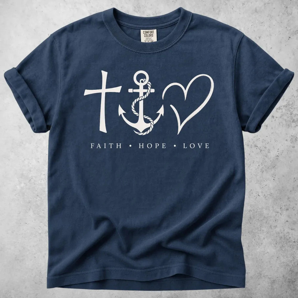 Printify T-Shirt Navy / S Faith Hope Love T-Shirt